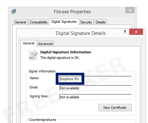 Screenshot of the Sophos Plc certificate